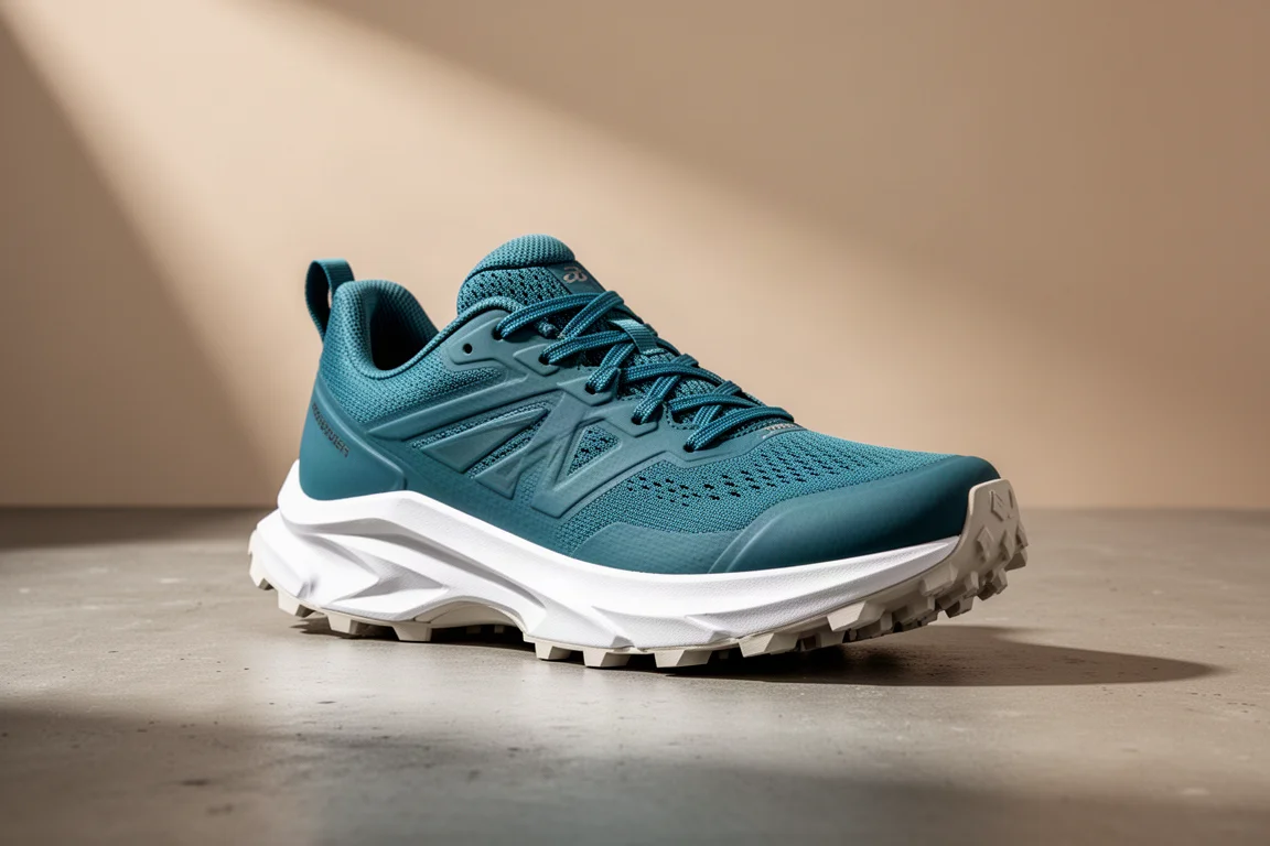 Hoka Challenger 7 all-terrain running shoe in teal on a concrete surface