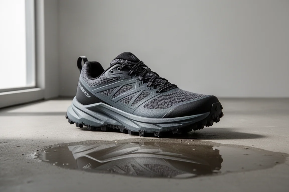 Hoka Challenger ATR 7 GTX trail running shoe on wet concrete surface