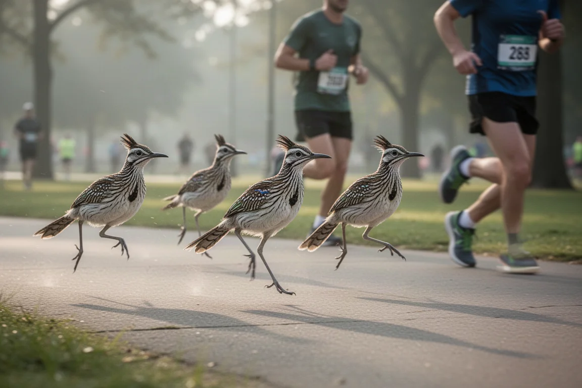 Corredores fazendo uma curva no meio da prova em um percurso de parkrun no asfalto