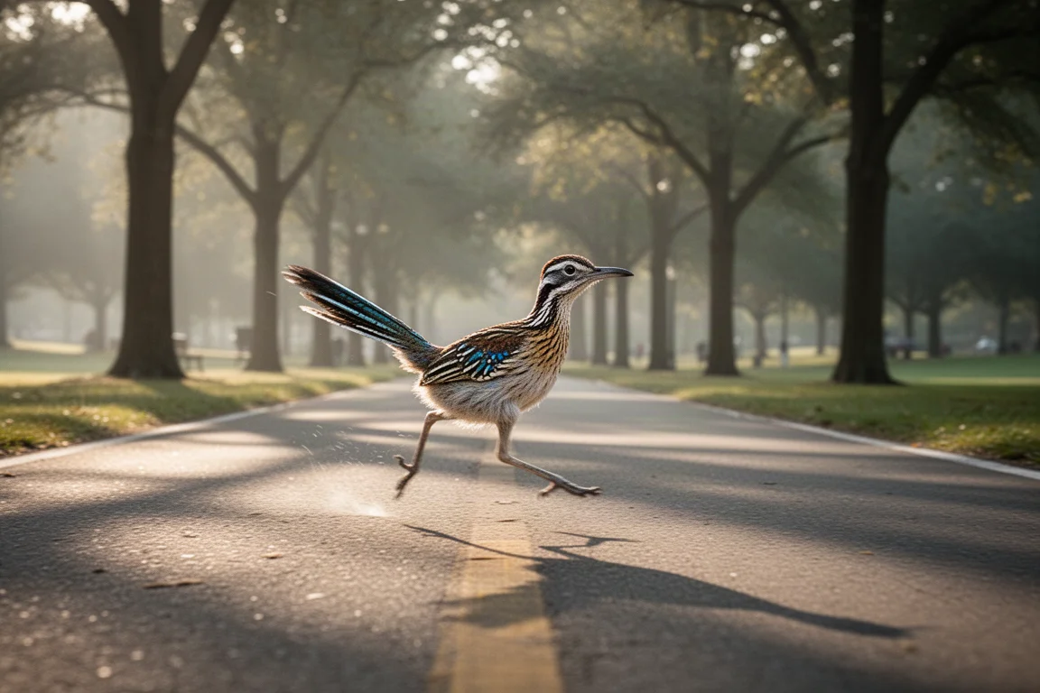 Corredor acelerando el ritmo por un sendero de parque a primera hora de la mañana
