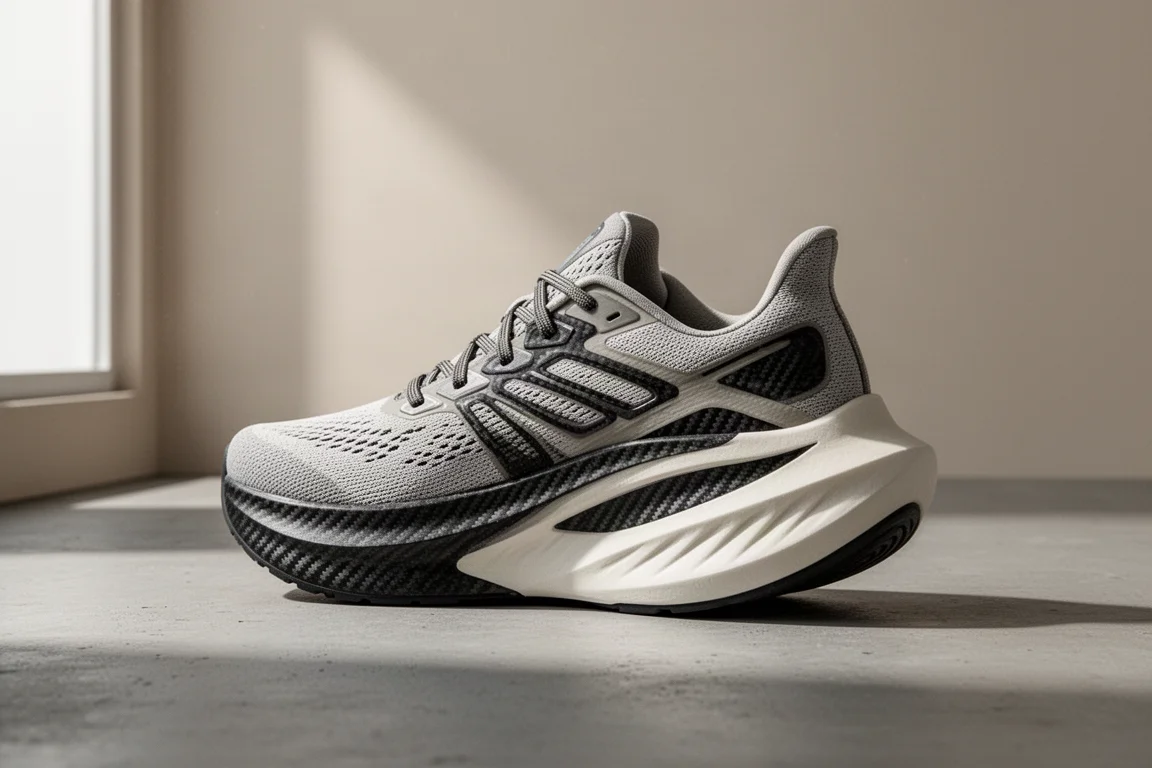 High-stack carbon-plated Hoka Cielo X1 running shoe on a concrete surface