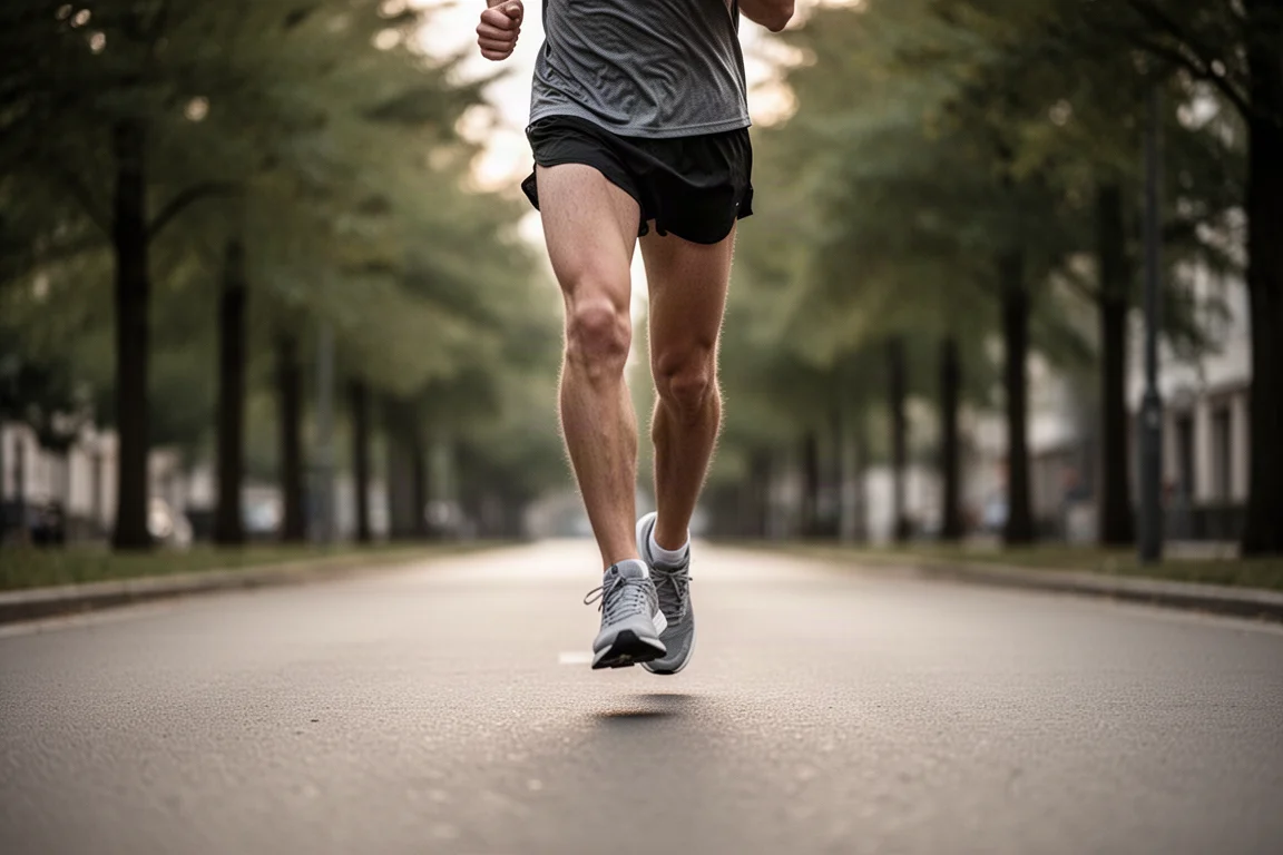 Un runner scorre lungo una strada liscia e pianeggiante durante una corsa di allenamento leggera