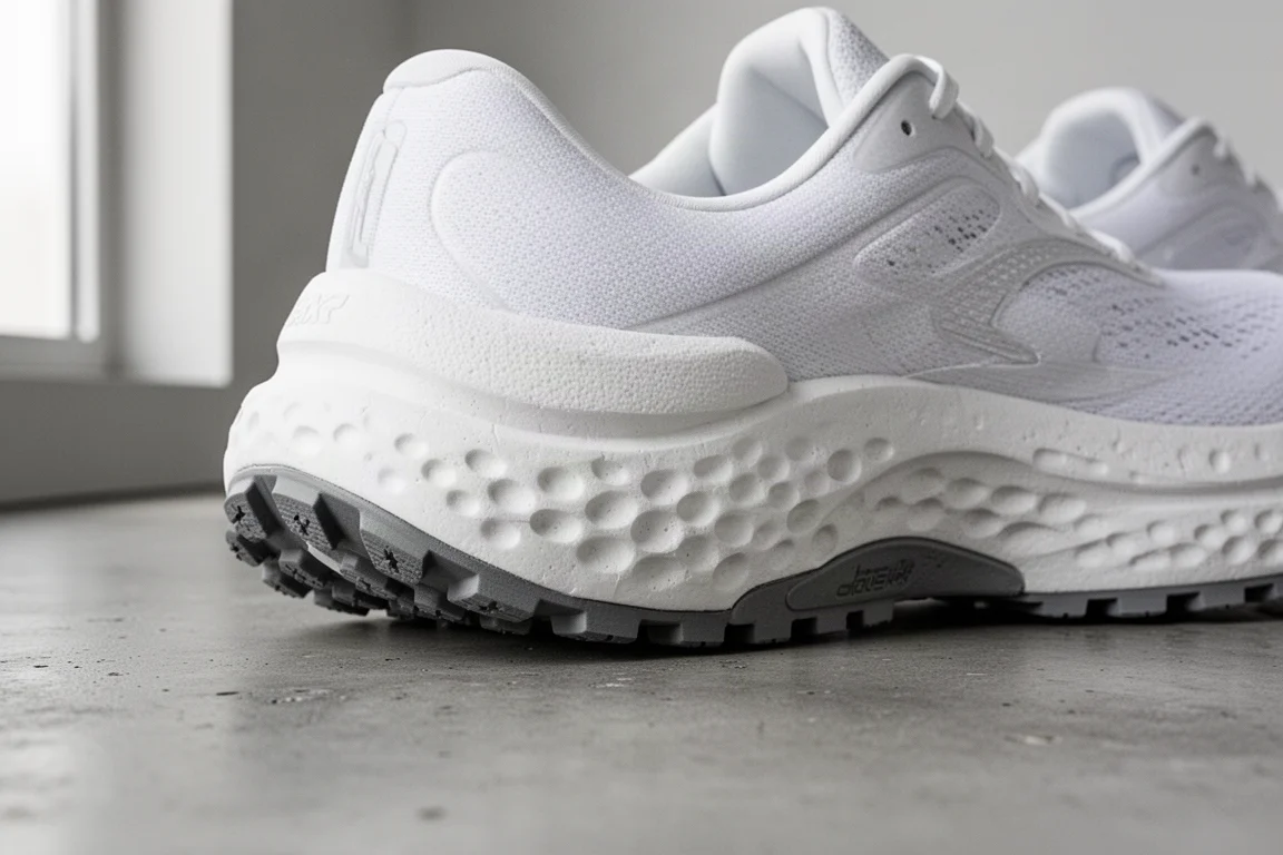 Vue détaillée de la tige tricotée d'une chaussure de running avec languette rembourrée