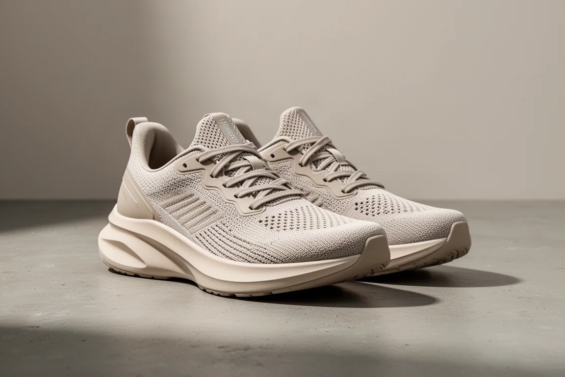 Hoka Clifton 9 running shoe photographed at a three-quarter angle on concrete