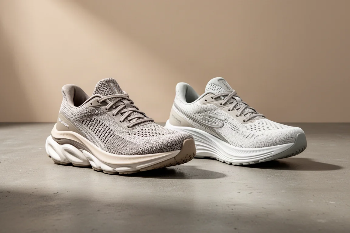 Hoka Clifton 9 and Asics Gel Nimbus 25 running shoes side by side on concrete