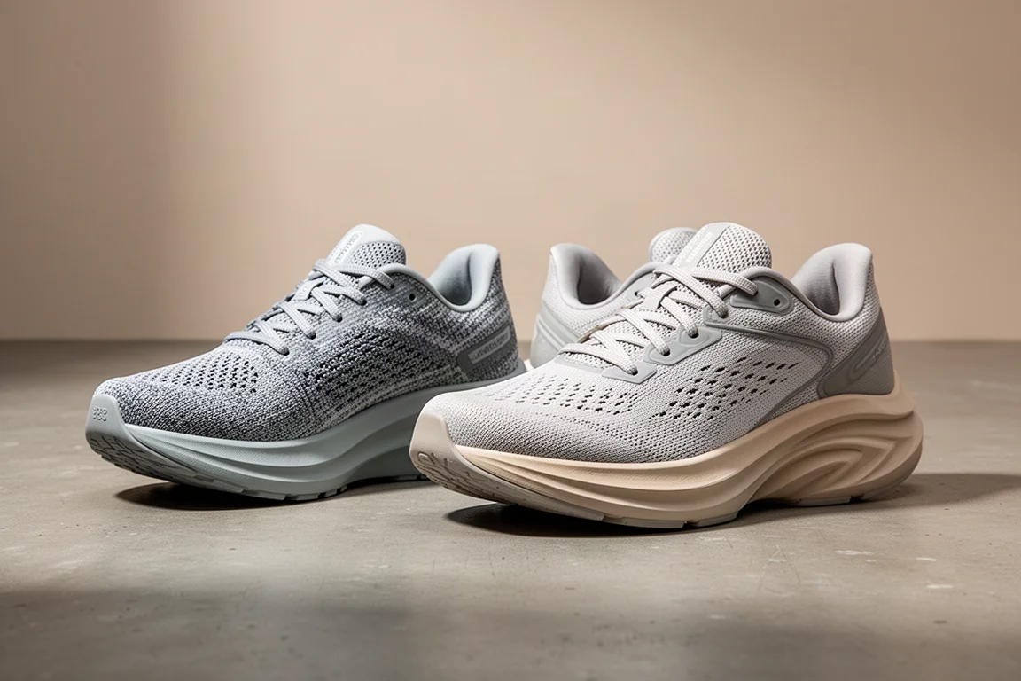 Hoka Clifton 9 and On Cloudsurfer 7 running shoes side by side on concrete