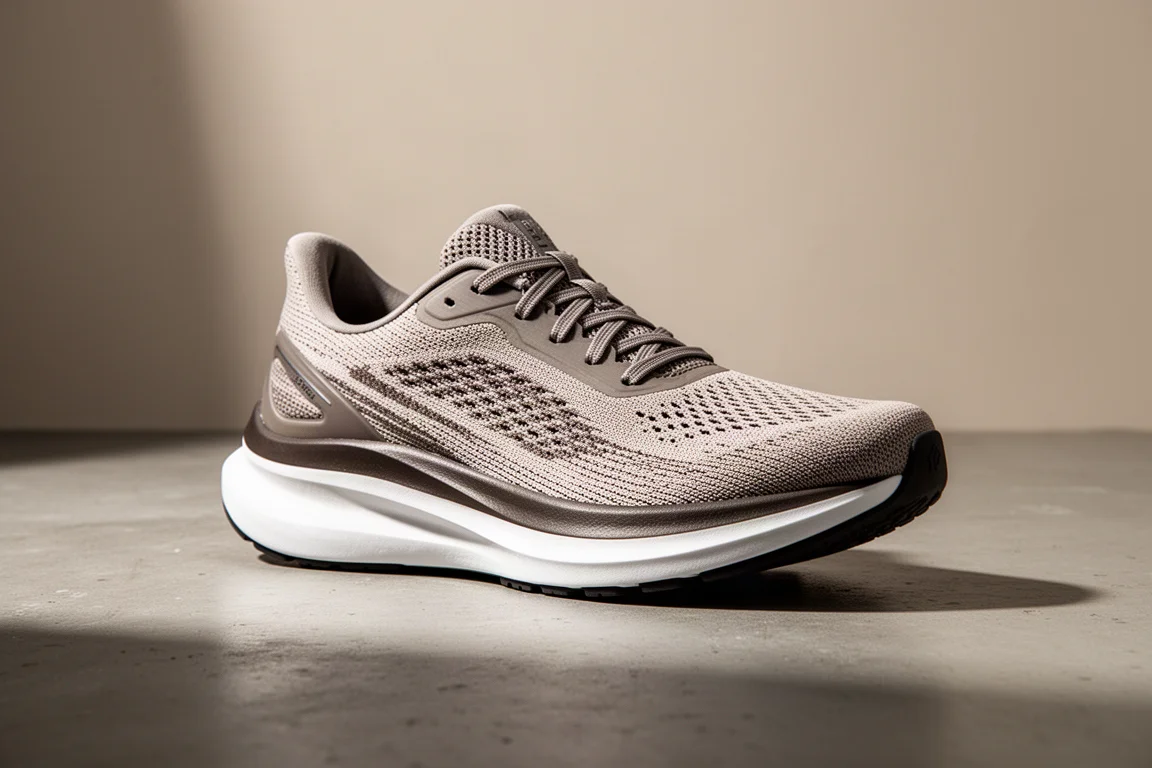 Hoka Mach 5 running shoe shown at three-quarter angle on a concrete surface