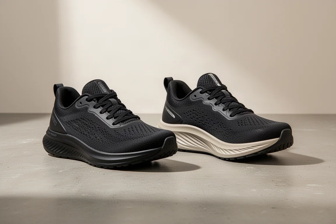 Hoka Mach 5 and Hoka Mach X running shoes side by side on concrete