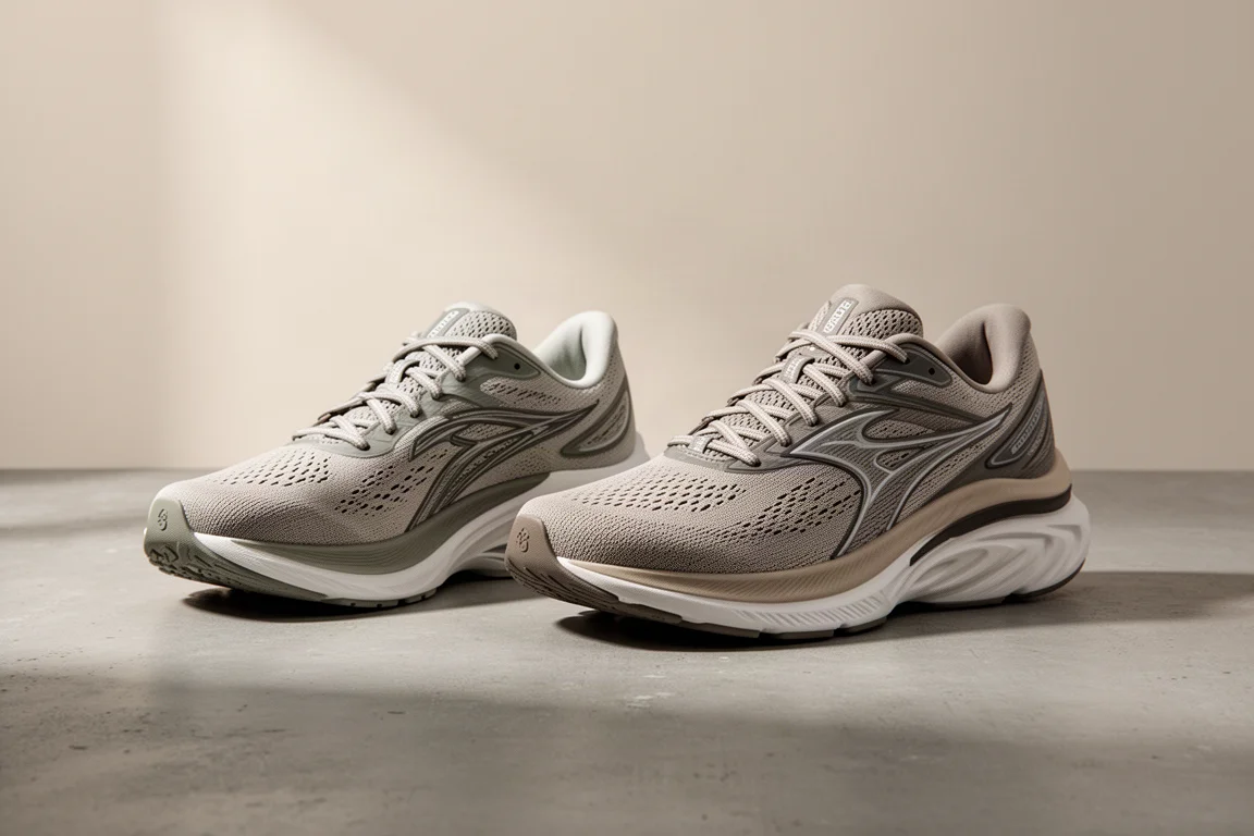 Hoka Mach 5 and Saucony Endorphin Speed 3 running shoes side by side on concrete