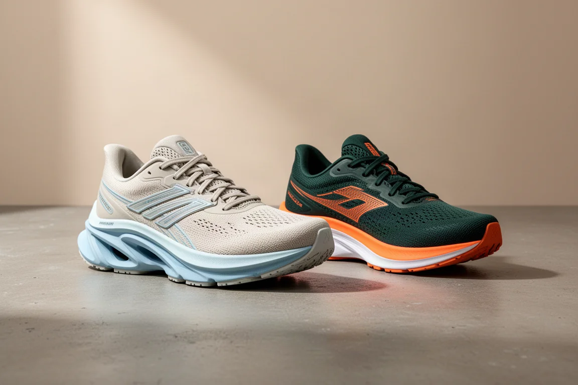 Hoka Mach 5 and Saucony Kinvara 13 running shoes side by side