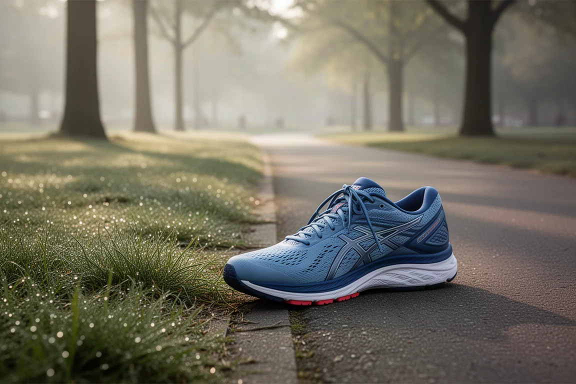 Primer plano del collar del talón y el borde de la mediasuela de una zapatilla de running