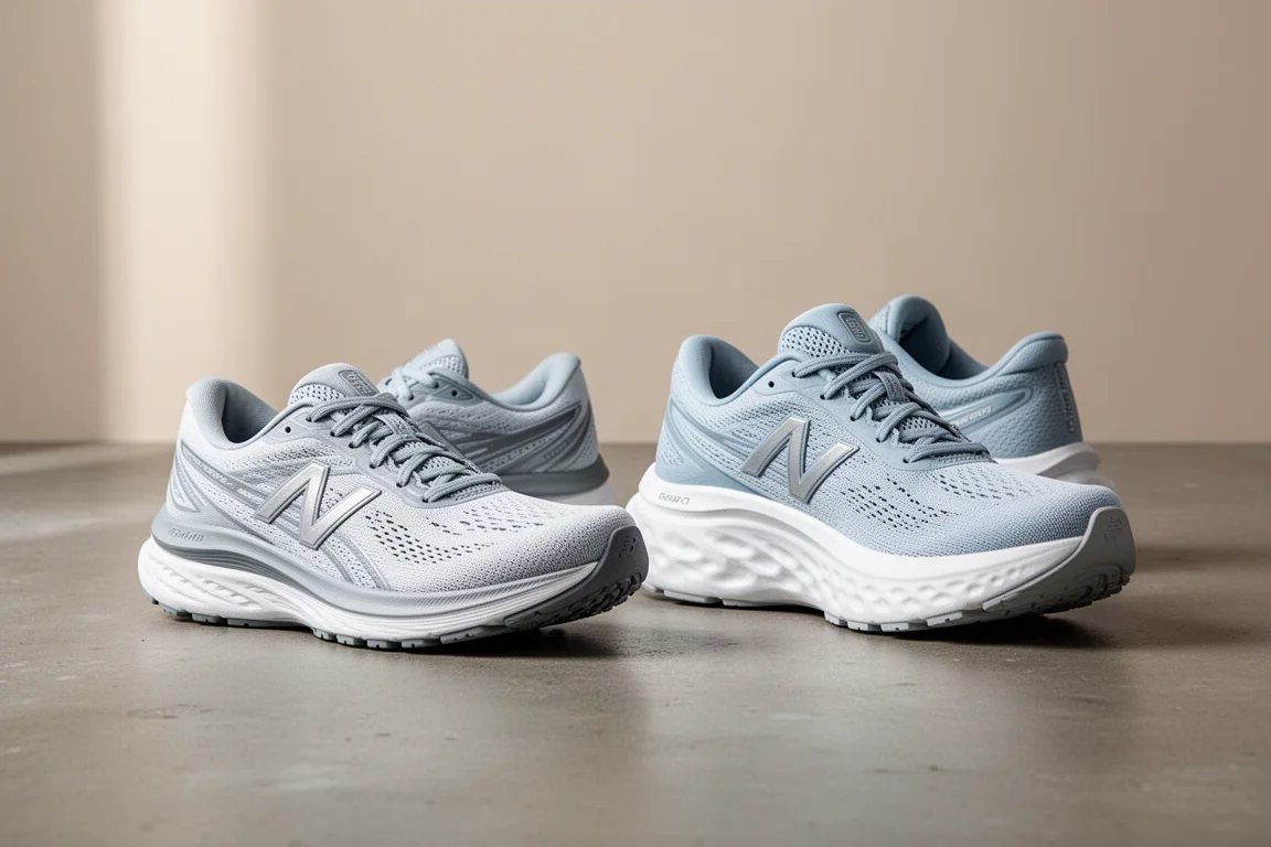 Hoka Mach X and Mach X 2 running shoes side by side on a concrete surface