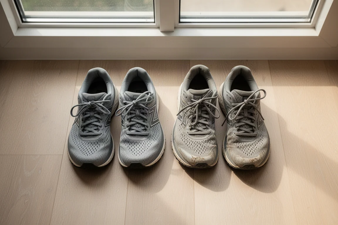Due paia di scarpe da running disposte insieme come una rotazione di allenamento