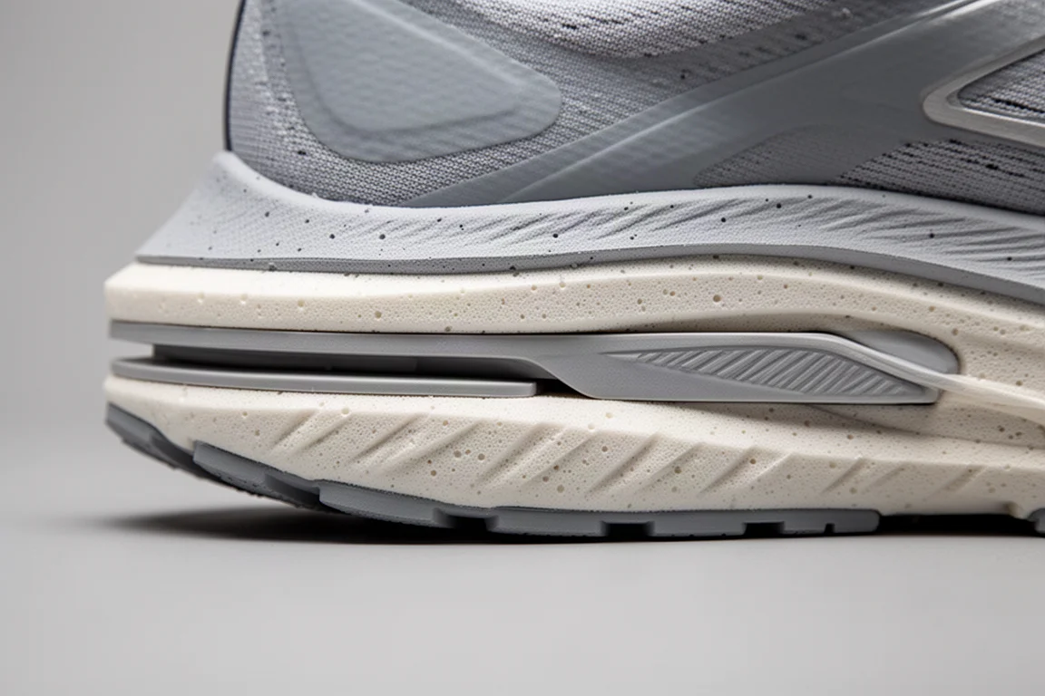 Primer plano del collar del talón de una zapatilla de running con acolchado suave