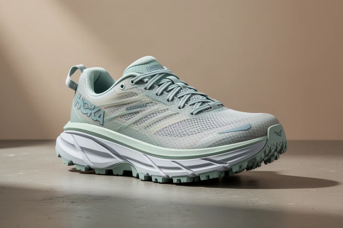 Hoka Mafate Speed 4 Light trail running shoe on a concrete surface
