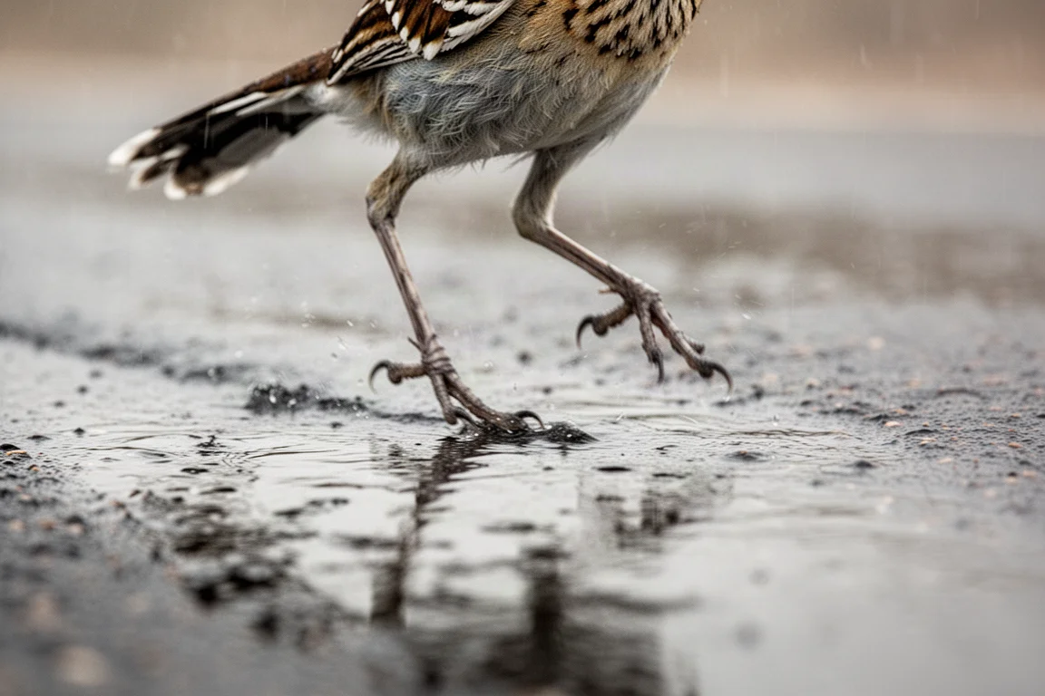 Pieds d'un coureur sur un trottoir mouillé lors d'une séance d'entraînement sous la pluie