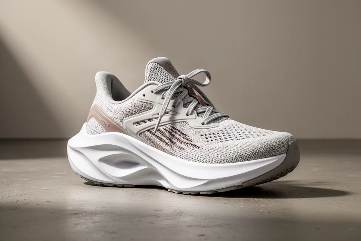 Hoka Rincon 3 lightweight running shoe with thick white midsole on concrete surface