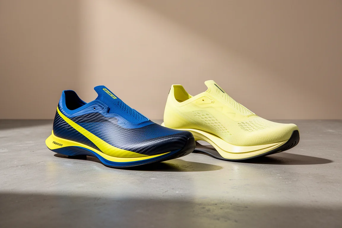 Hoka Rocket X 2 and Cielo X1 racing shoes side by side on concrete