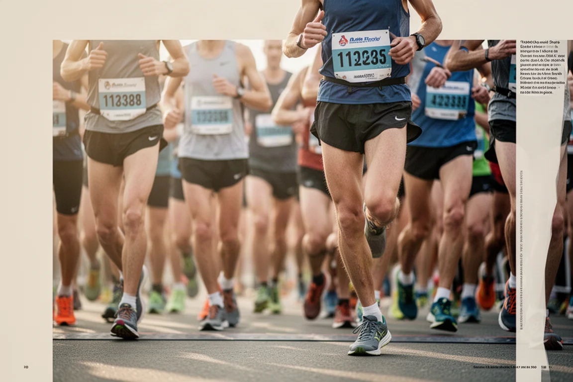 Runners lining up at the start of a marathon in soft morning light