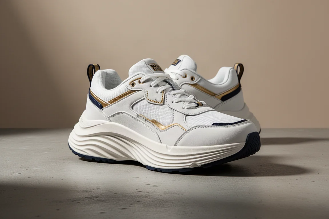 Hoka Sky Flow running shoe with thick white midsole on concrete