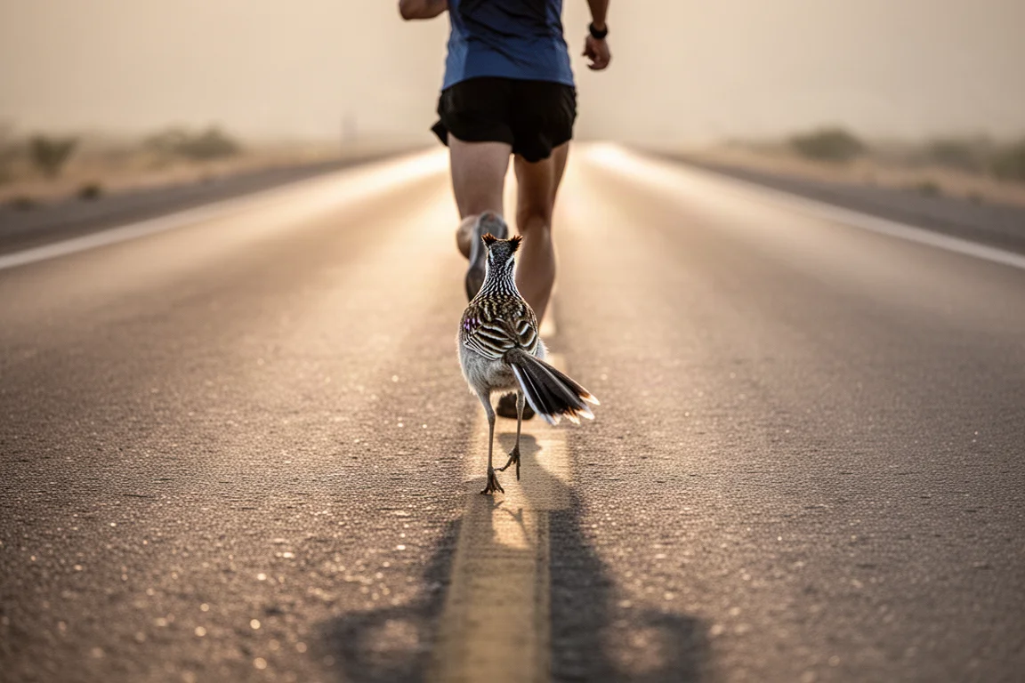 Runner settling into a steady long run pace on an open road