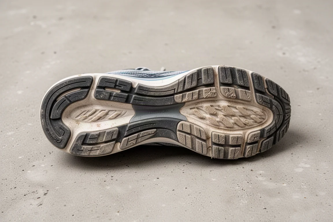 Outsole tread pattern of a running shoe after 100 miles of use