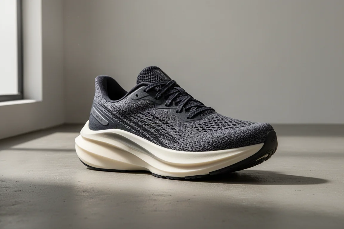 Hoka Skyward X 2, stark gedämpfter Laufschuh auf einer Betonoberfläche