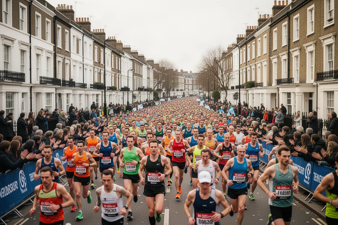 Runners weaving through a crowded city half marathon course