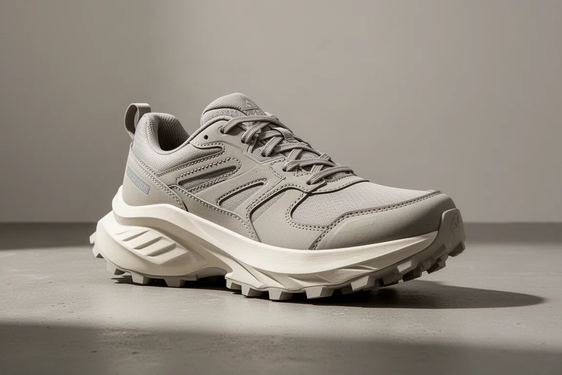 Hoka Stinson 7 maximalist running shoe with tall cushioned midsole on concrete surface