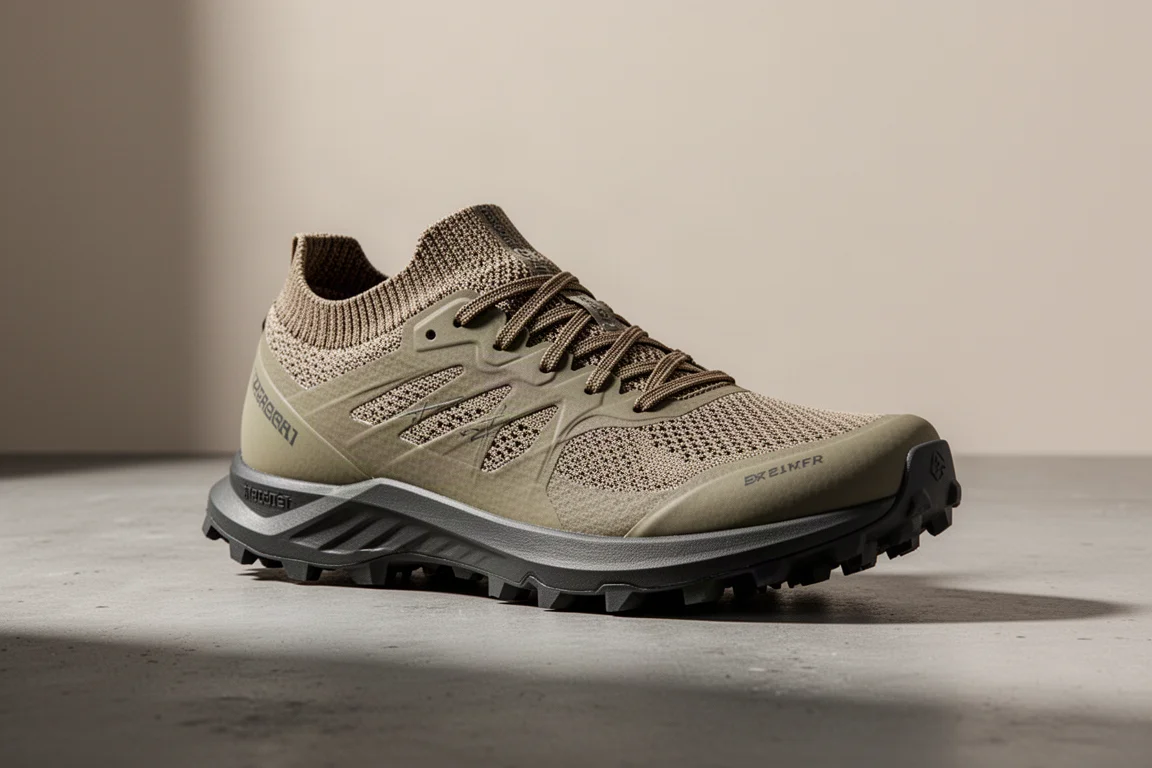 Hoka Zinal 2 trail racing shoe with knitted ankle collar and lugged outsole on concrete