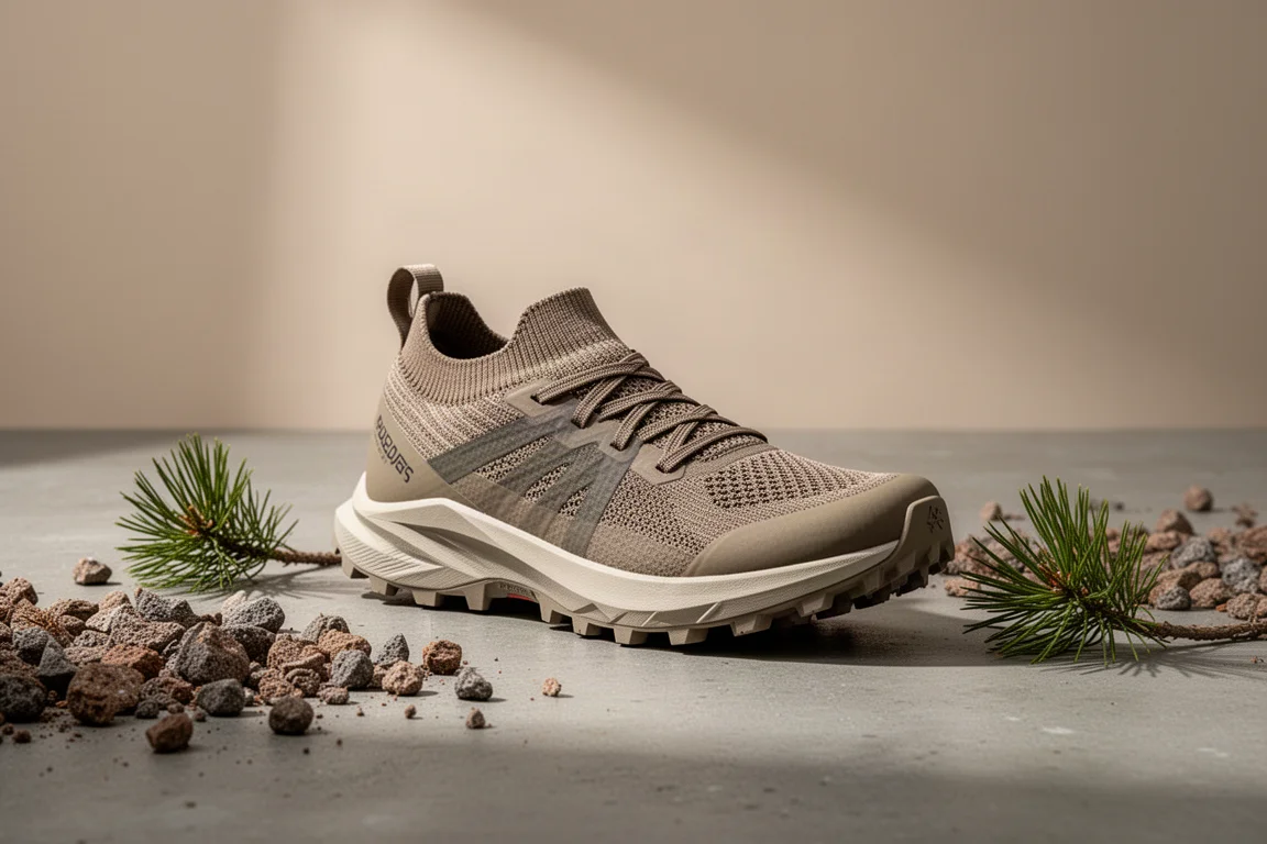 Hoka Zinal 2 trail running shoe shown at three-quarter angle on concrete with gravel