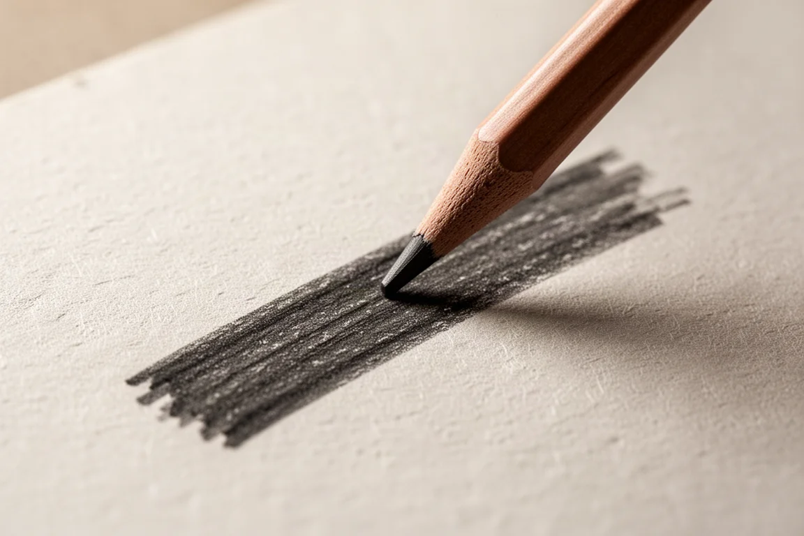 Mine de style crayon laissant un trait sombre à texture rugueuse sur papier à croquis texturé