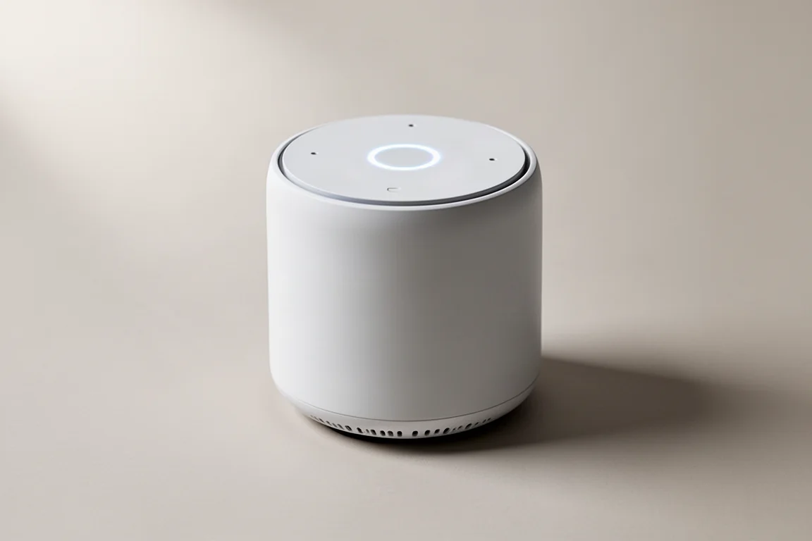 Home Assistant Voice Preview Edition 智慧音箱，背景為淺灰色