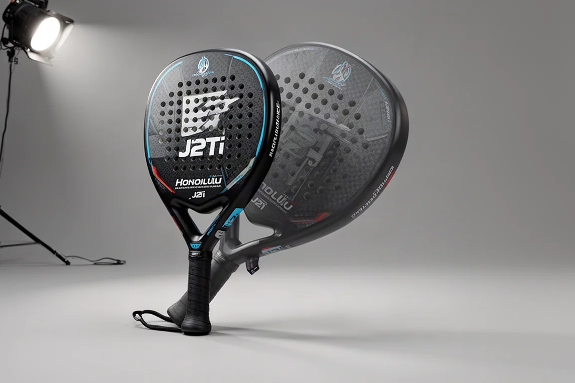 Sammlung moderner Pickleball-Paddel, angeordnet auf einer matten Betonoberfläche
