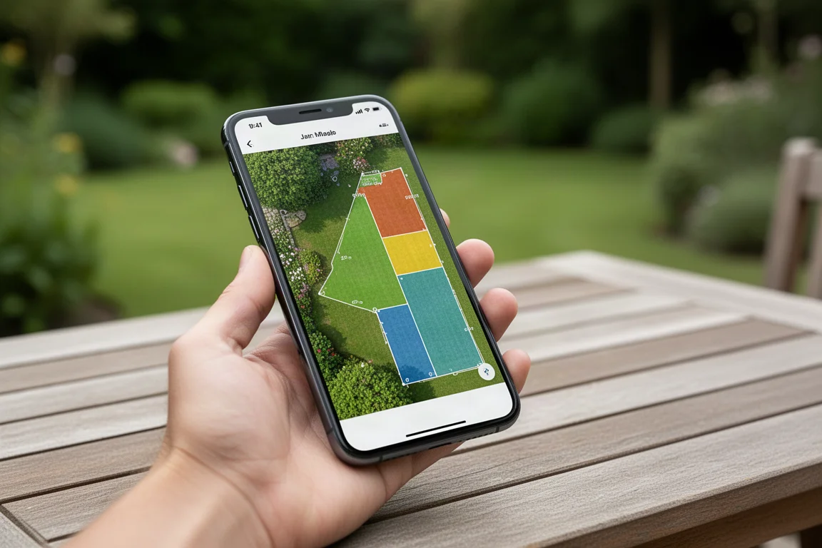 Smartphoneapp visar flerzonsschema för gräsklipparen