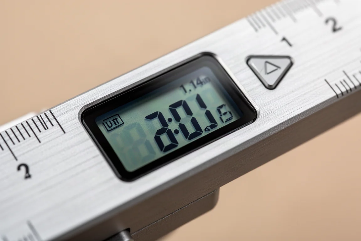Nahaufnahme eines kleinen farbigen LCD-Displays mit Messeinheiten