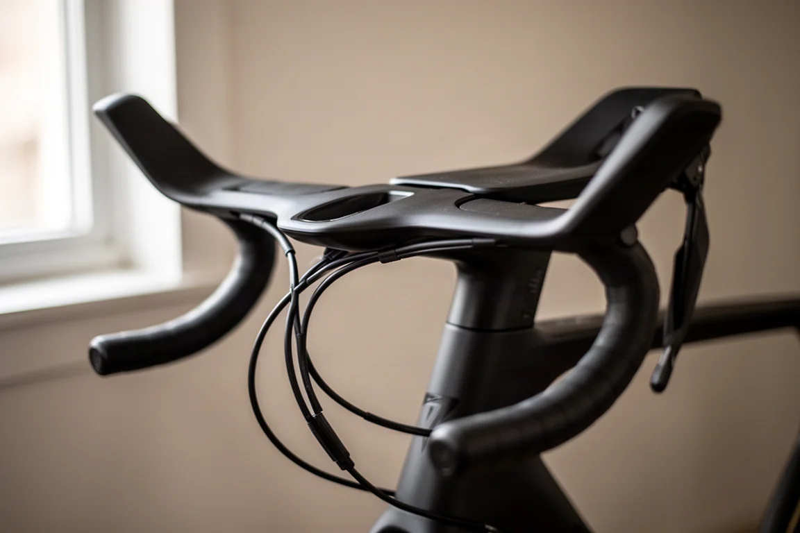 Close-up of an integrated cockpit on an aero road bike