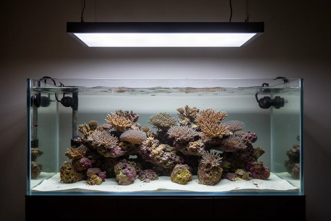 Ampia vasca di barriera poco profonda illuminata uniformemente dall'alto da un unico grande pannello