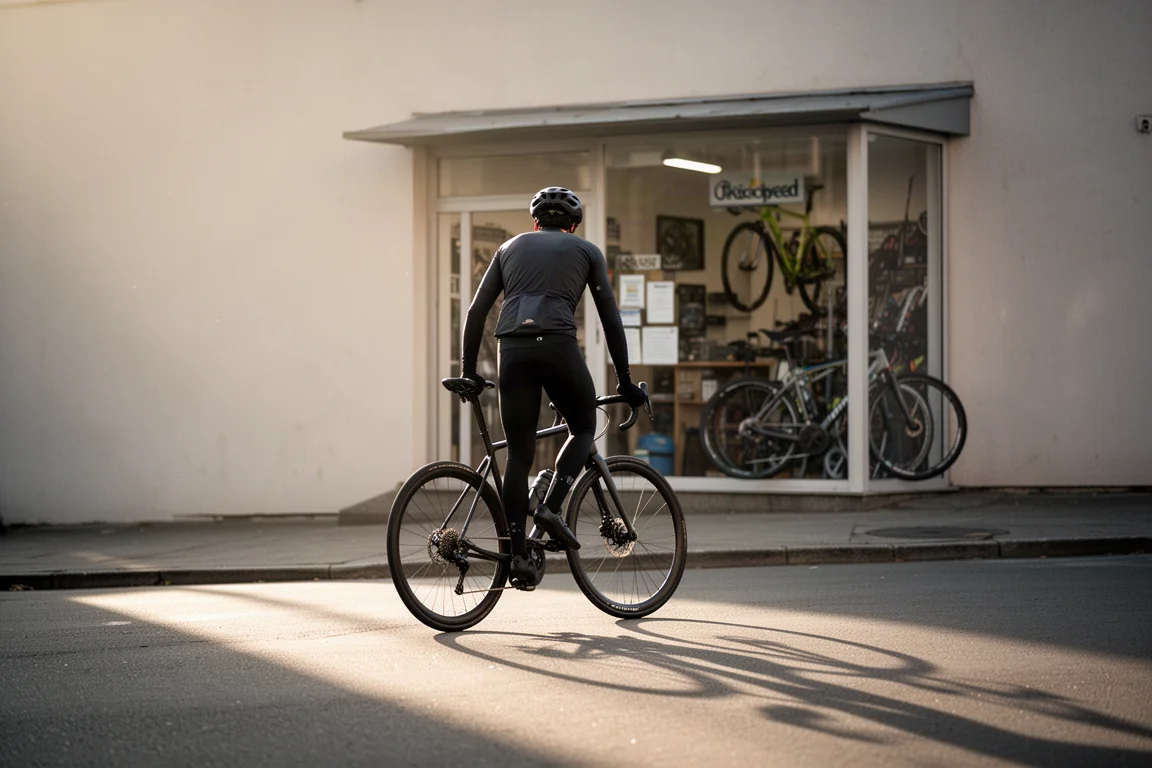 Tres sillines de bicicleta alineados en un banco de taller junto a una cinta métrica