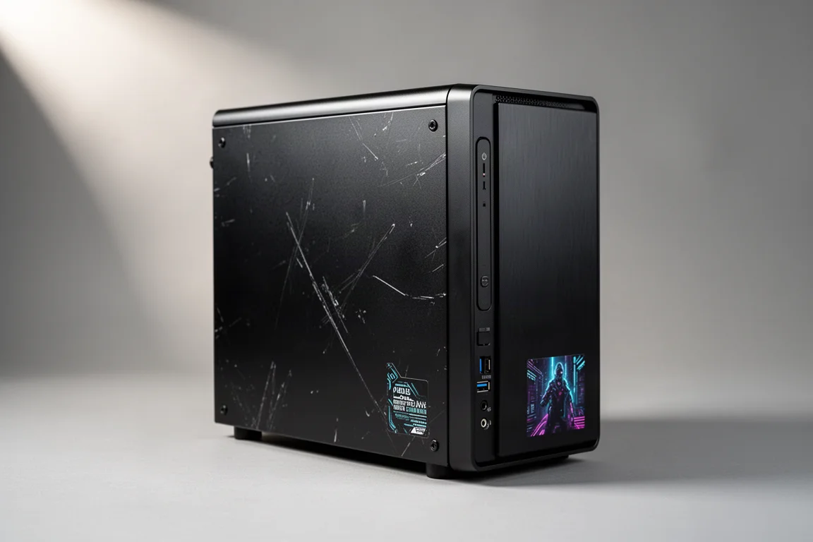 コンクリート面上にRTX 5060グラフィックスカードを搭載したHP EliteDesk 800 G6デスクトップPC