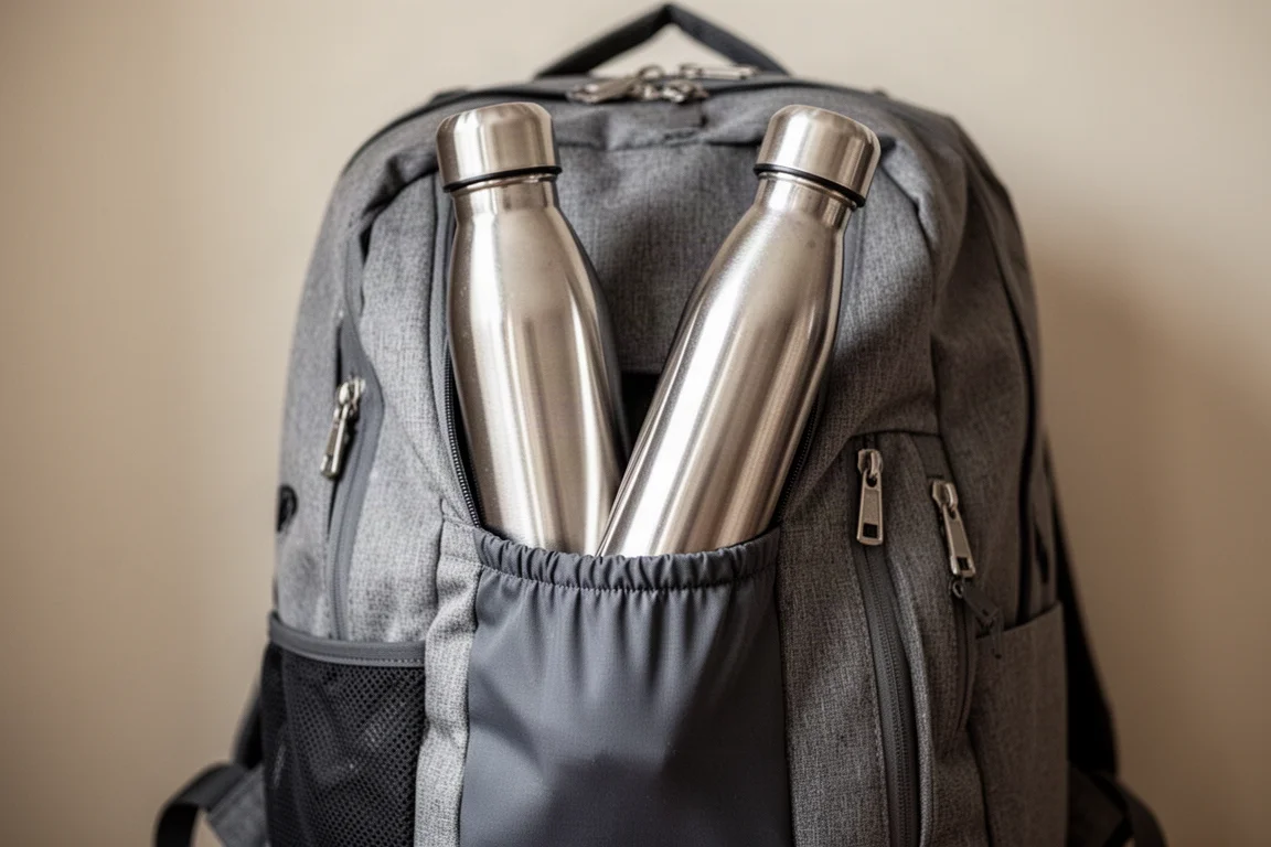 纖薄保溫水瓶滑入旅行背囊側袋