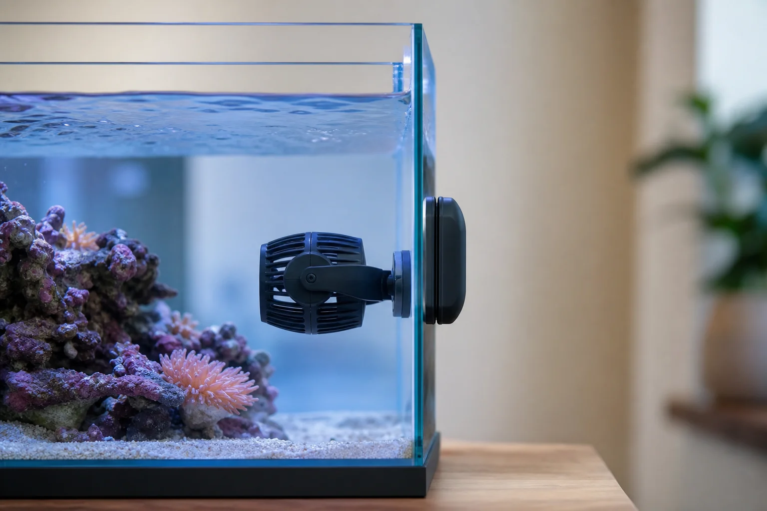 安裝於水族缸後壁的造浪馬達配置