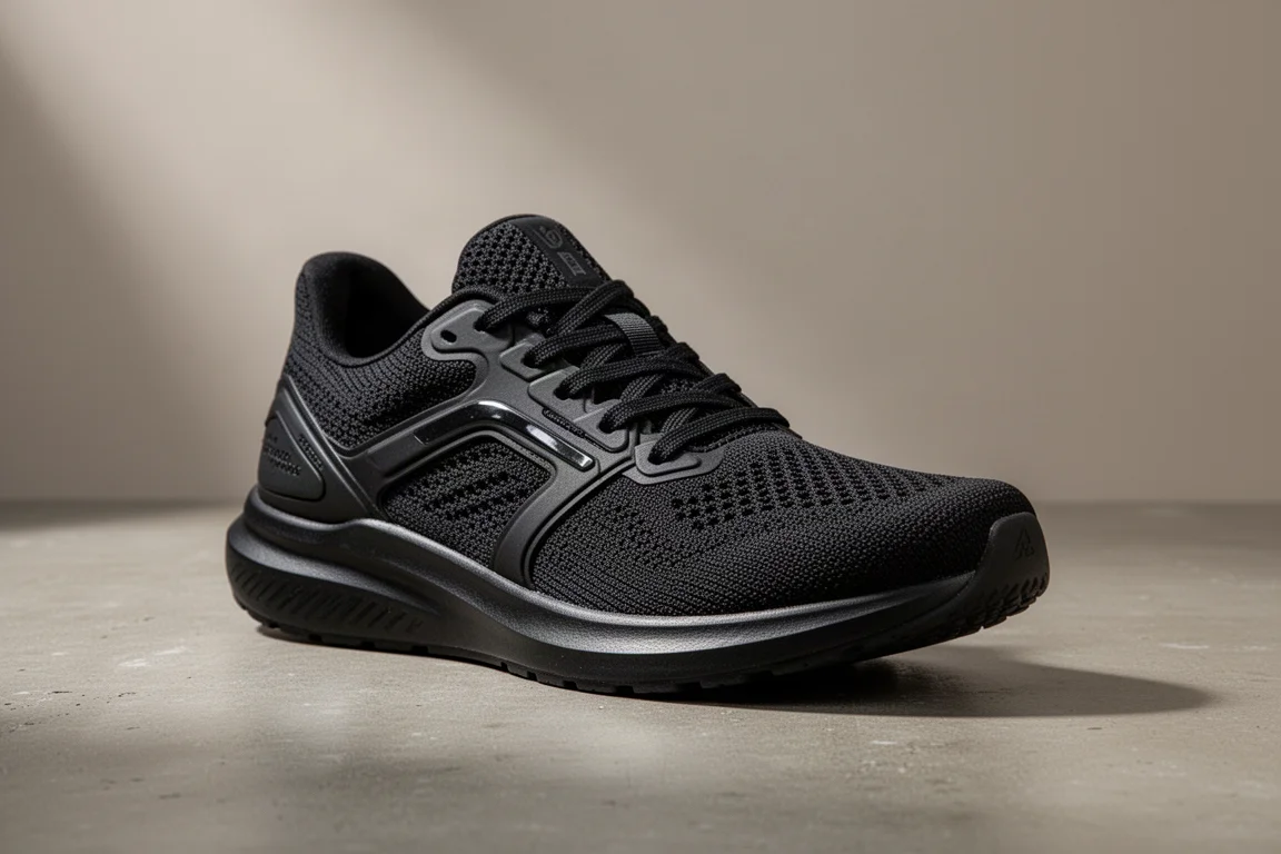 Black Hylo Impact running shoe on a matte concrete surface at a three-quarter angle