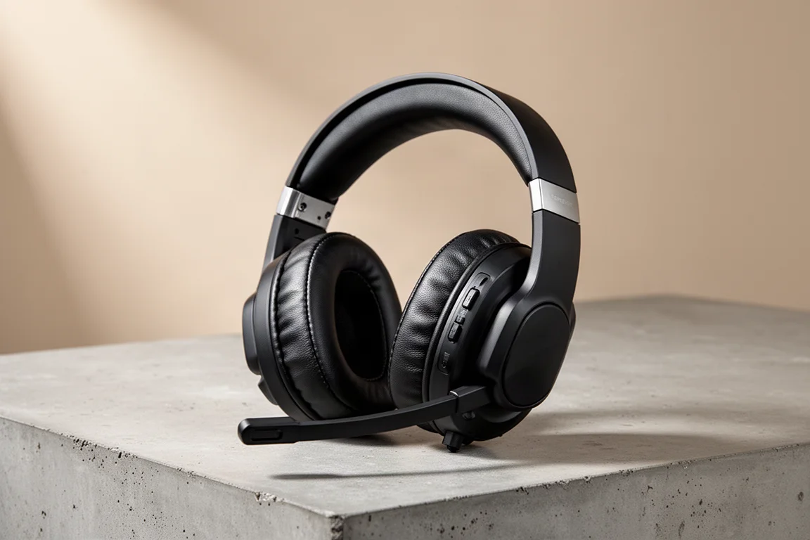 Headset gamer sem fio HyperX Cloud Stinger 3 sobre uma superfície de concreto fosco