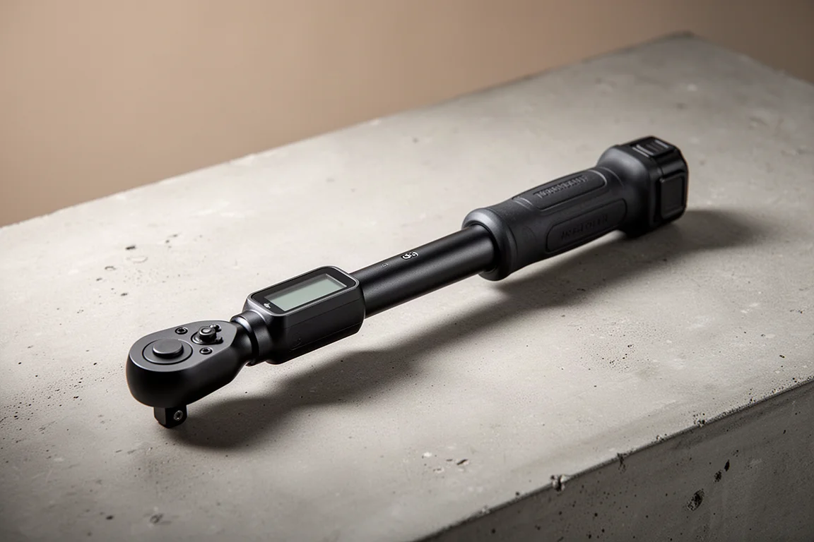 Icon half inch drive digital torque wrench on a concrete workshop surface