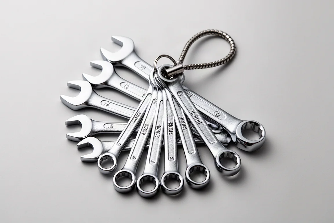 Combination wrenches bundled together with a flexible metal keychain loop