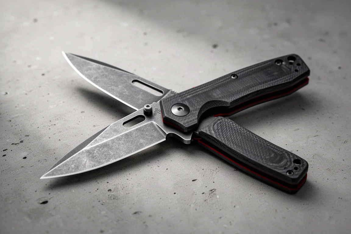 Open folding knife showing the drop point blade and liner lock in natural light