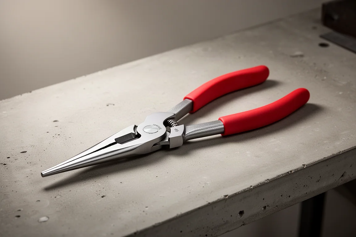 Icon long nose slip joint pliers on a matte concrete workbench