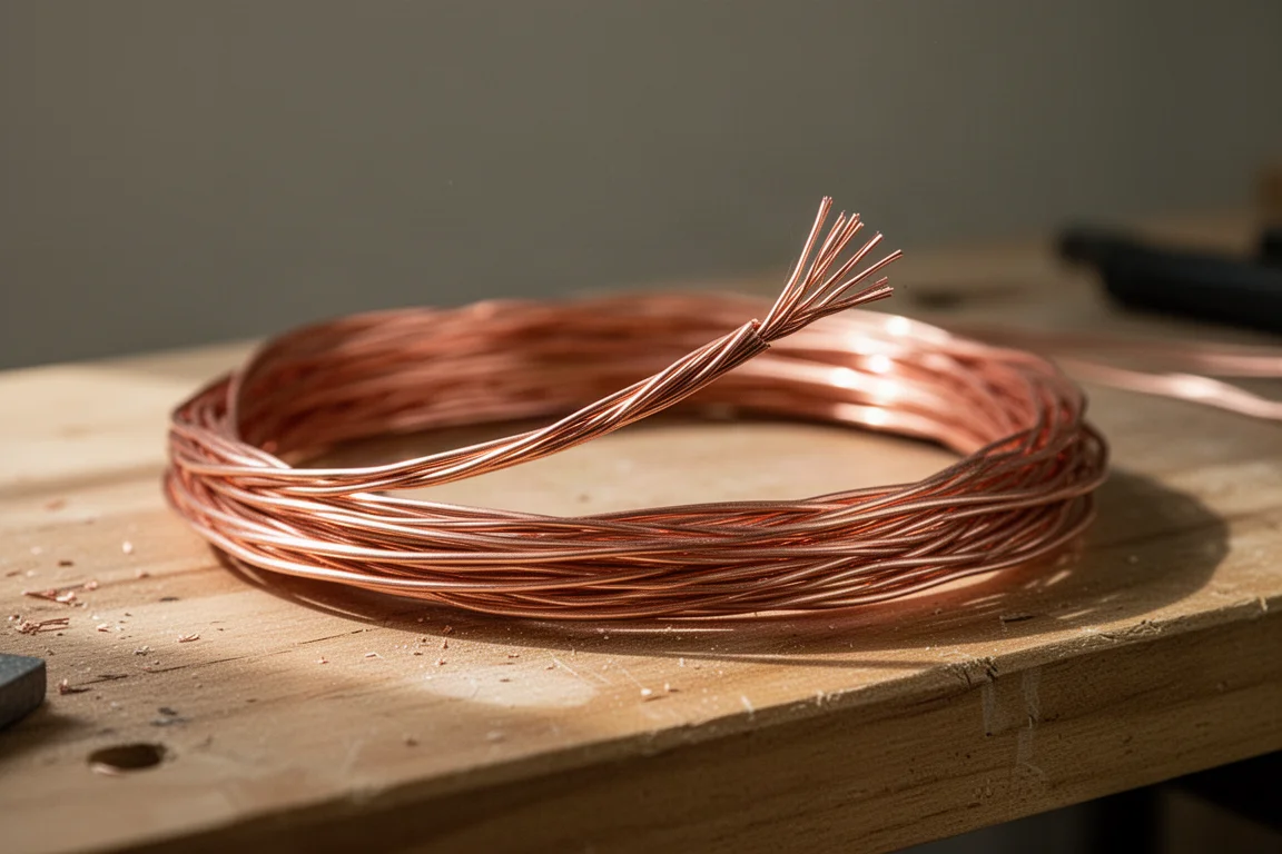 Cable pelado de forma limpia con los hilos de cobre expuestos