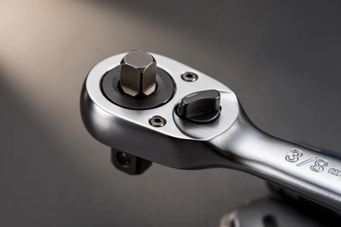 Gros plan sur une tête de cliquet court compacte avec un mécanisme à engrenage de 72 dents